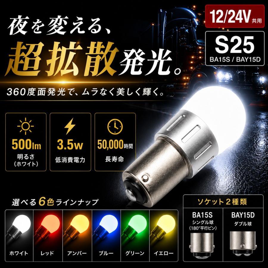 TRS TRS S25 LEDバルブ 1個入 高輝度 360度面発光 12V/24V BA15S