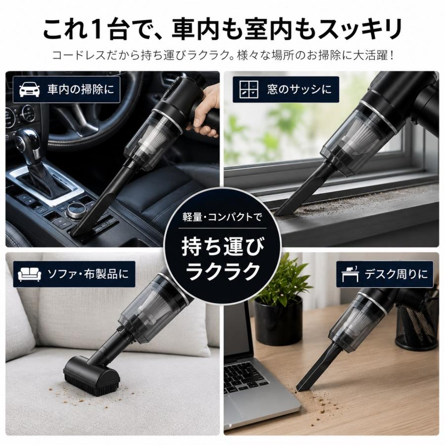 TRS 車用掃除機 ハンディクリーナー コードレス 8000Pa 強力吸引 USB