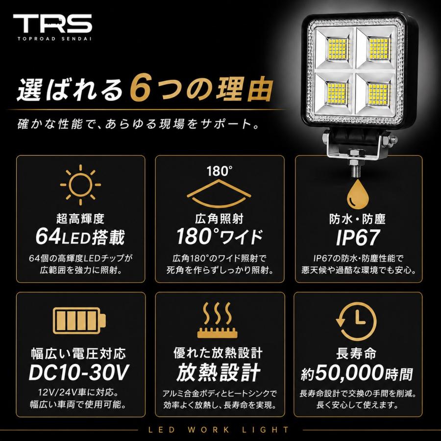 TRS TRS LEDワークランプ 64LED 192W相当 作業灯 消費電力20W 12V/24V