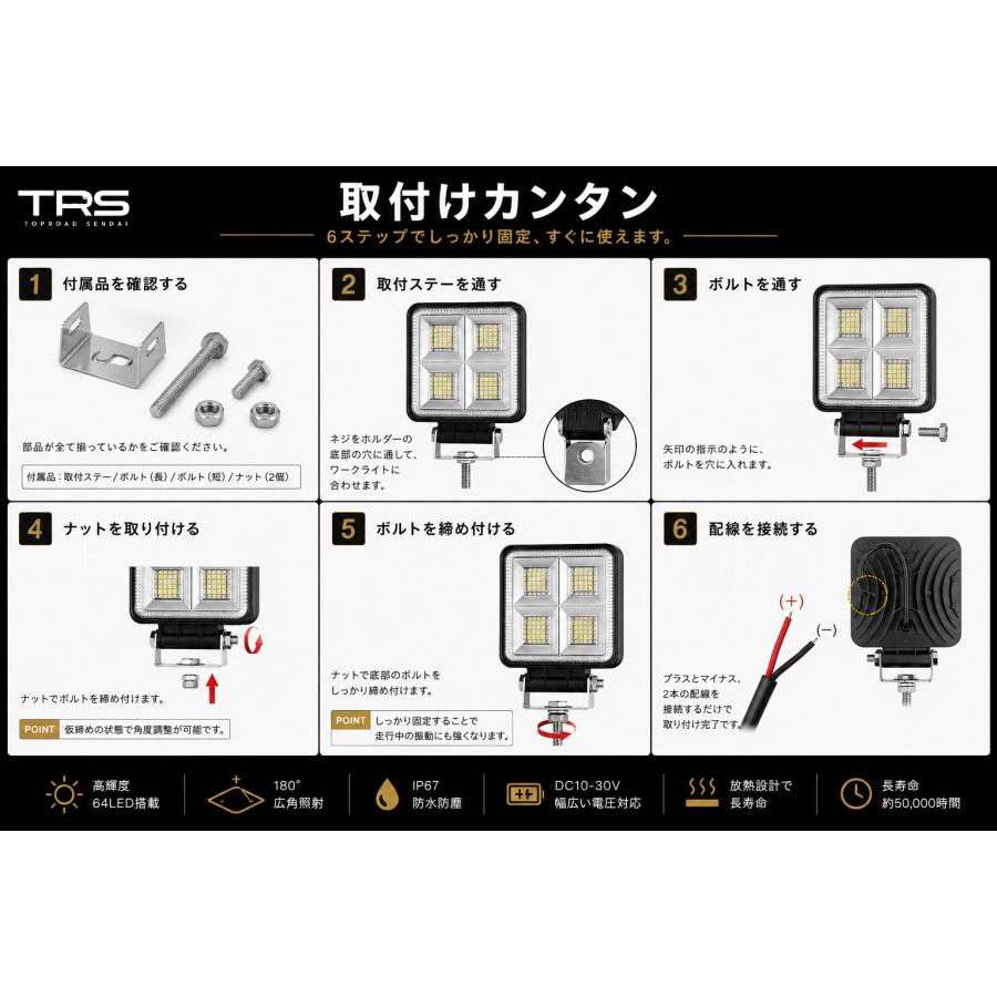 TRS TRS LEDワークランプ 64LED 192W相当 作業灯 消費電力20W 12V/24V