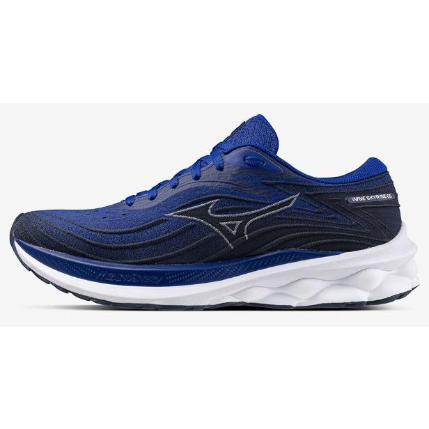 靴 ランニングスニーカー MIZUNO WAVE SKYRISE 5 WIDE ミズノ ウェーブ スカイライズ 5 ワイド J1GC242303 ネイビー/ホワイト/ブルー｜tops-m｜02