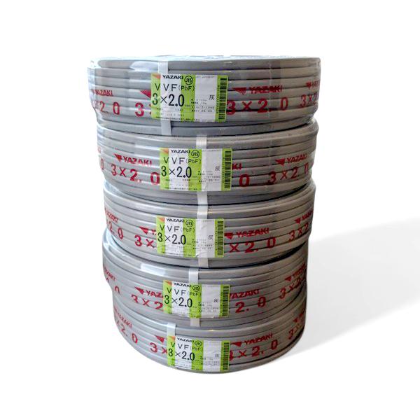 送料無料 矢崎電線 VVF3×2.0 5巻セット VVFケーブル 3芯 2.0mm 3心 3C 100m | 