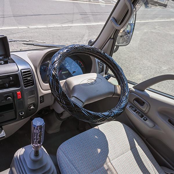 ステアリングカバー ハンドルカバー MLサイズ 40cm ブラック エナメル