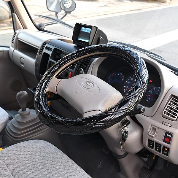 トラックハンドル Amazon | ハンドルカバー 本革 編み込み トラック 大型車 (ブラック