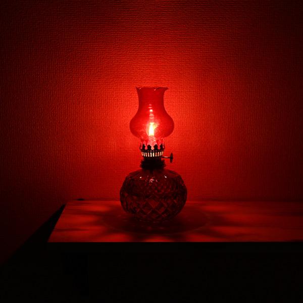 オイルランプ アンティーク ランタン レッド ショート 灯油ランプ