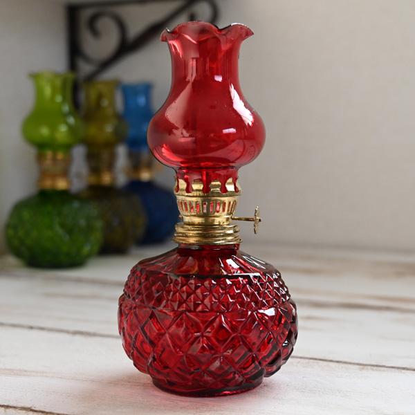 オイルランプ アンティーク ランタン レッド ショート 灯油ランプ