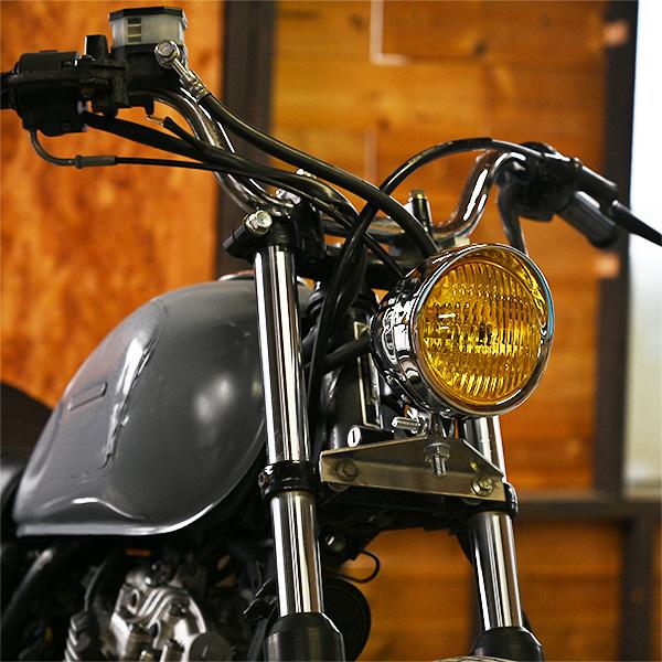 4.5インチ ベーツライト H4 バイザー付き メッキ イエローレンズ SR400