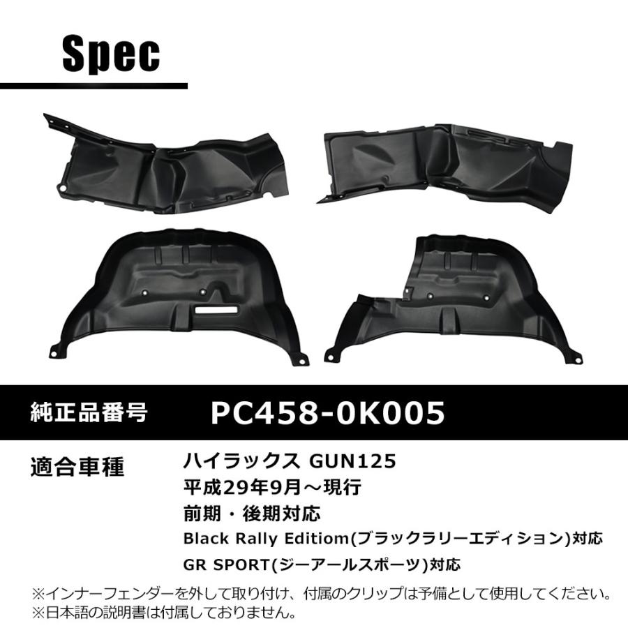 トヨタハイラックス GUN125 前期後期 X Z タイヤハウスインナーカバー