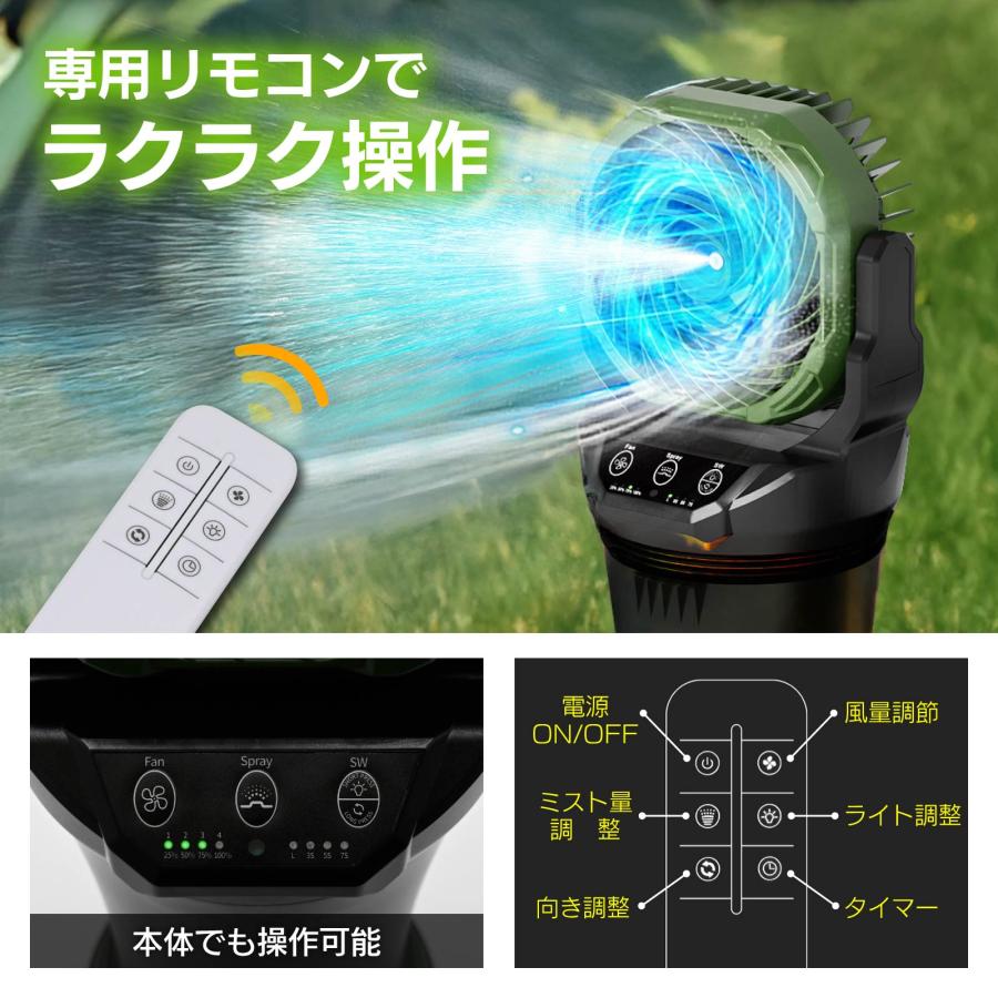 扇風機 ミストファン 自動首振り 角度調節 充電式 USB 15000mAh 大容量