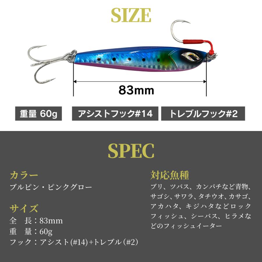 WAKU FIMAC メタルジグ 60g 後方重心 セット ショアジギング ジギング