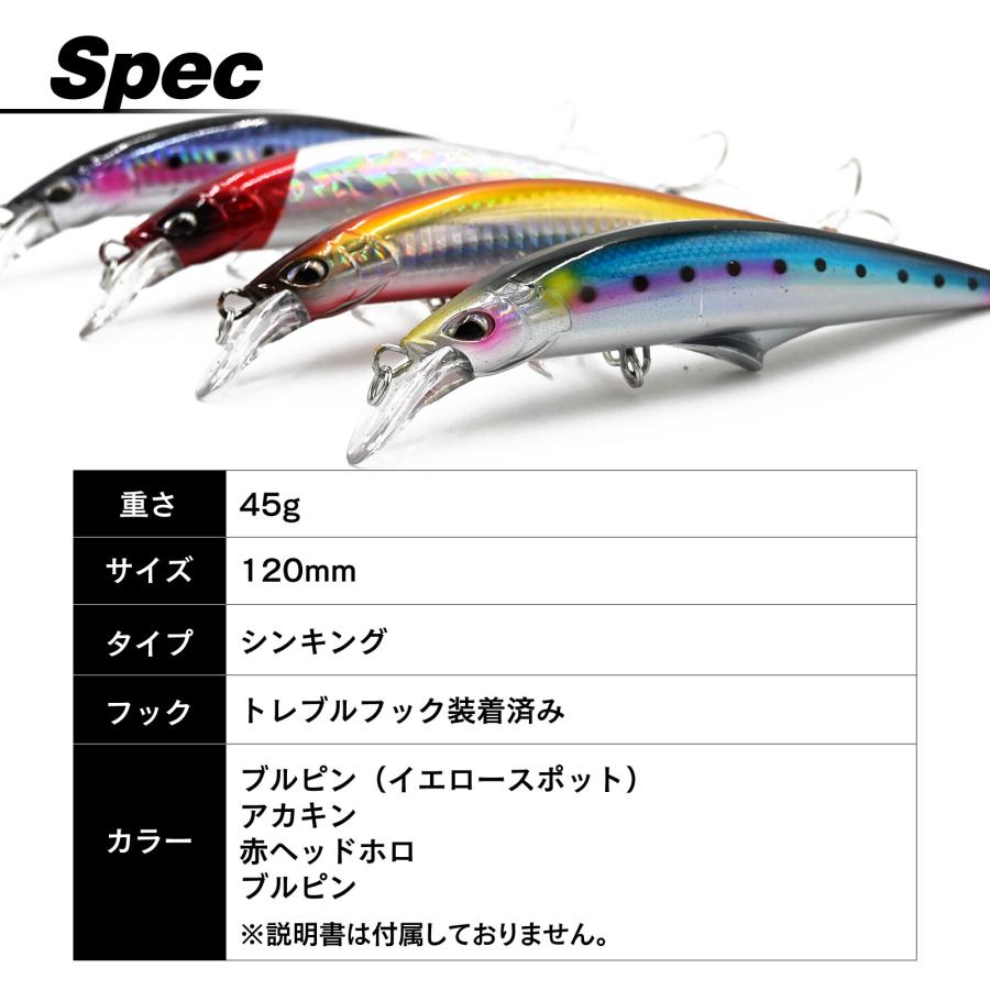 WAKU FIMAC シンキングミノー 120mm 45g ルアー 4色セット サーフ 磯