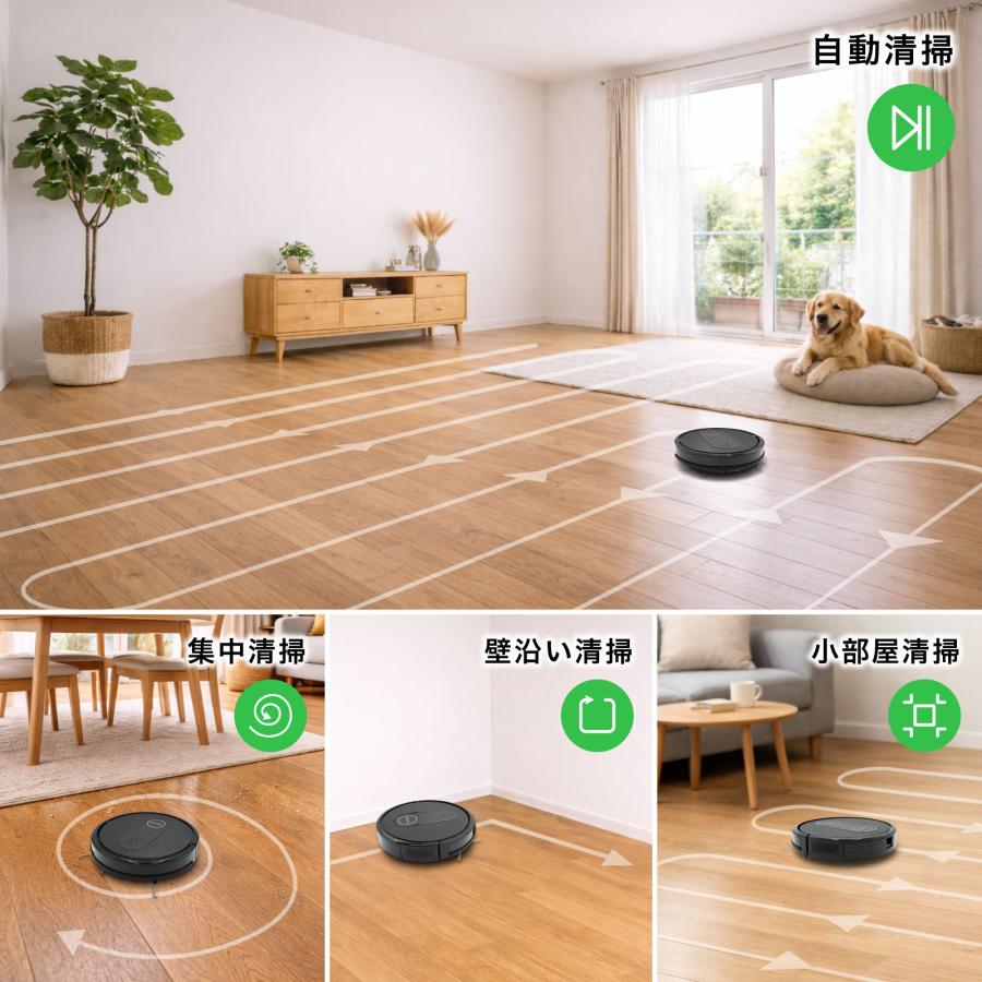 ロボット掃除機 水拭き 両用 3000Pa強力吸引 自動充電 超薄型 静音設計