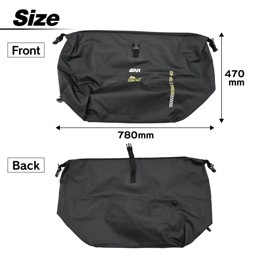 GIVI 対応 並行輸入 T512 防水インナーバッグ TREKKER OUTBACK 58対応 防水ロール式 ブラック サドルバッグ ショルダーストラップ付 黒 カバン 収納 整理の画像