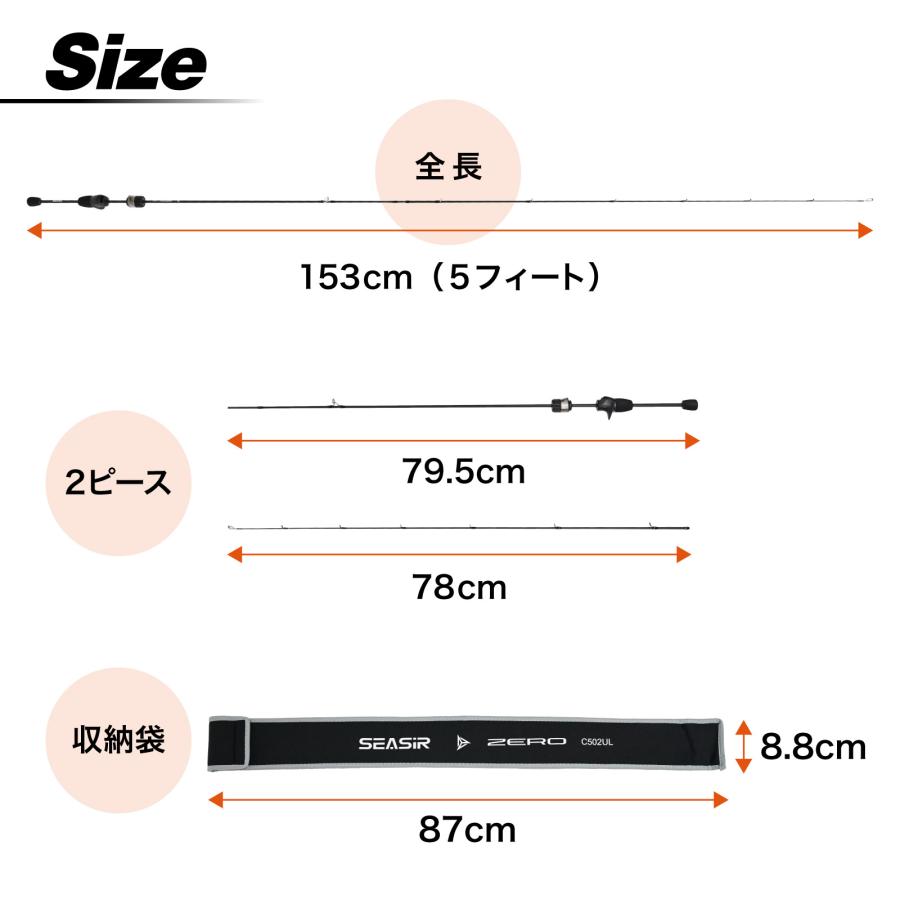 SEASIR モデルZEROC502 ベイトロッド 1.53m 5フィート UL 2ピース 超