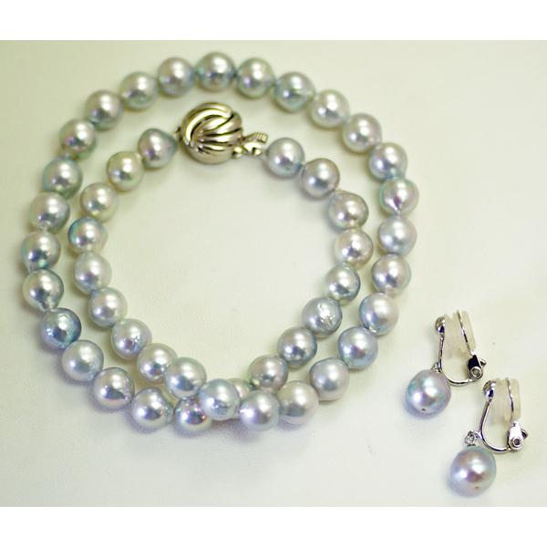 真珠 パールネックレス ナチュラルグレー ＆イヤリング セット 8mmタイプ |  | 01