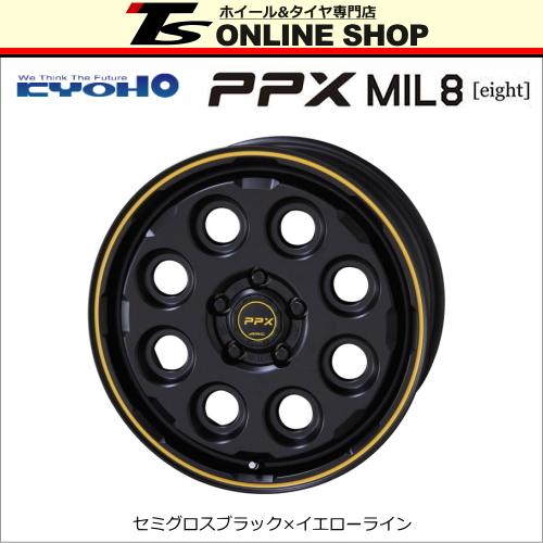 KYOHO PPX MIL:8 7.0J-17インチ (35) 5H/PCD127 セミグロスブラック/イエローライン ホイール4本セット by AME ミルエイト MJL8 正規取扱店｜topstone-bf