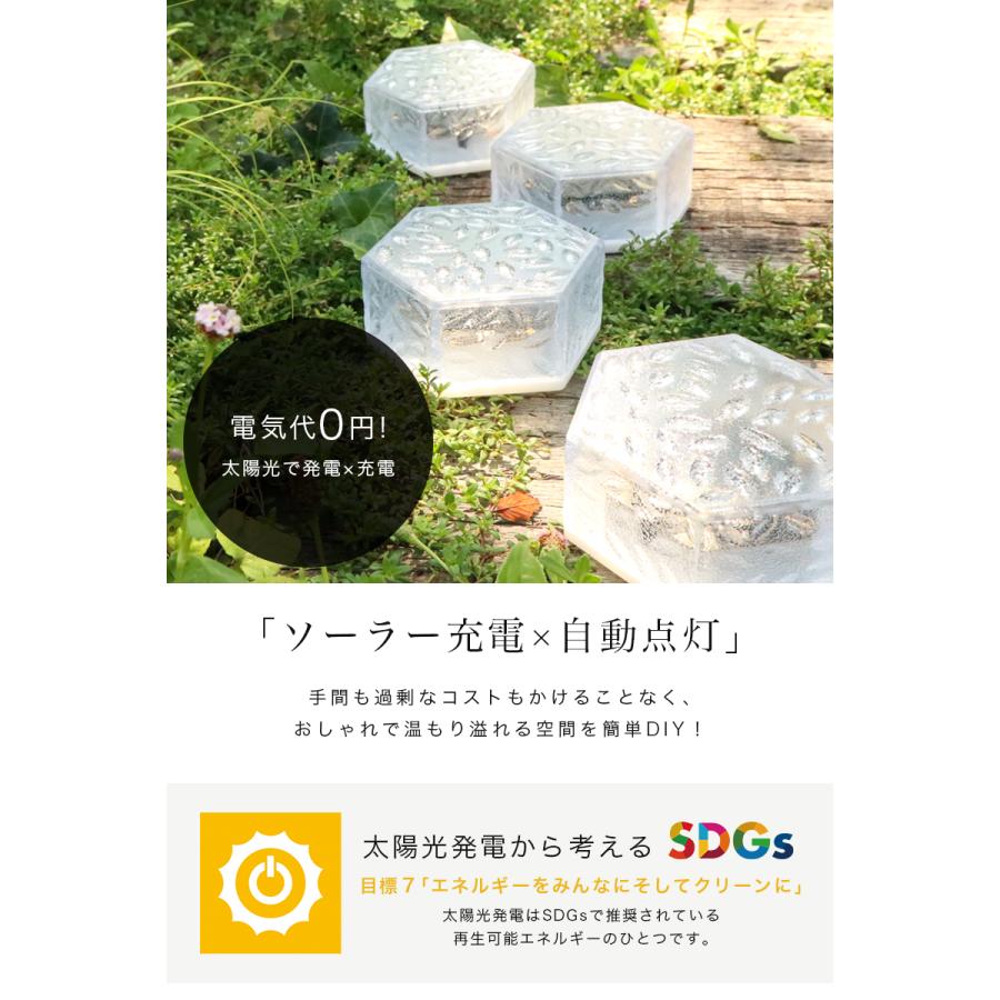 ガーデンライト ソーラーライト 六角形 屋外 置き型 ソーラー 充電式 エコ  明るい おしゃれ 防滴 太陽光 LED 自動点灯 電球色 照明 ブロック 「takumu」 | remecle | 06