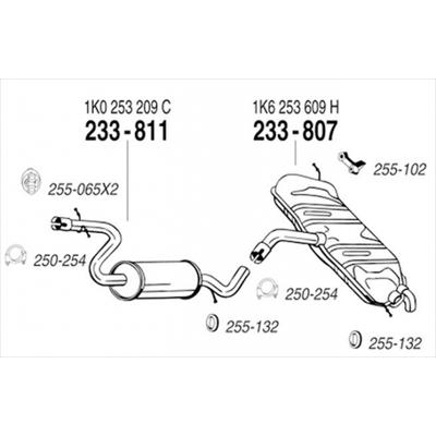 VW GOLF V 1.6 純正タイプ補修用マフラー センターマフラー : エアロ