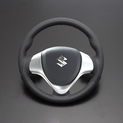 ハスラー MR31S オールレザーステアリング 純正エアバック交換タイプ ブラックレザー/レッドステッチ