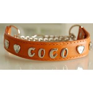 イニシャル革　オーダーメイド ハーフチョーク  Sサイズ　小型犬　（ハーフチョーカー）　名前　　アルファベット　スタッズ　トップワン　　ハンドメイド
