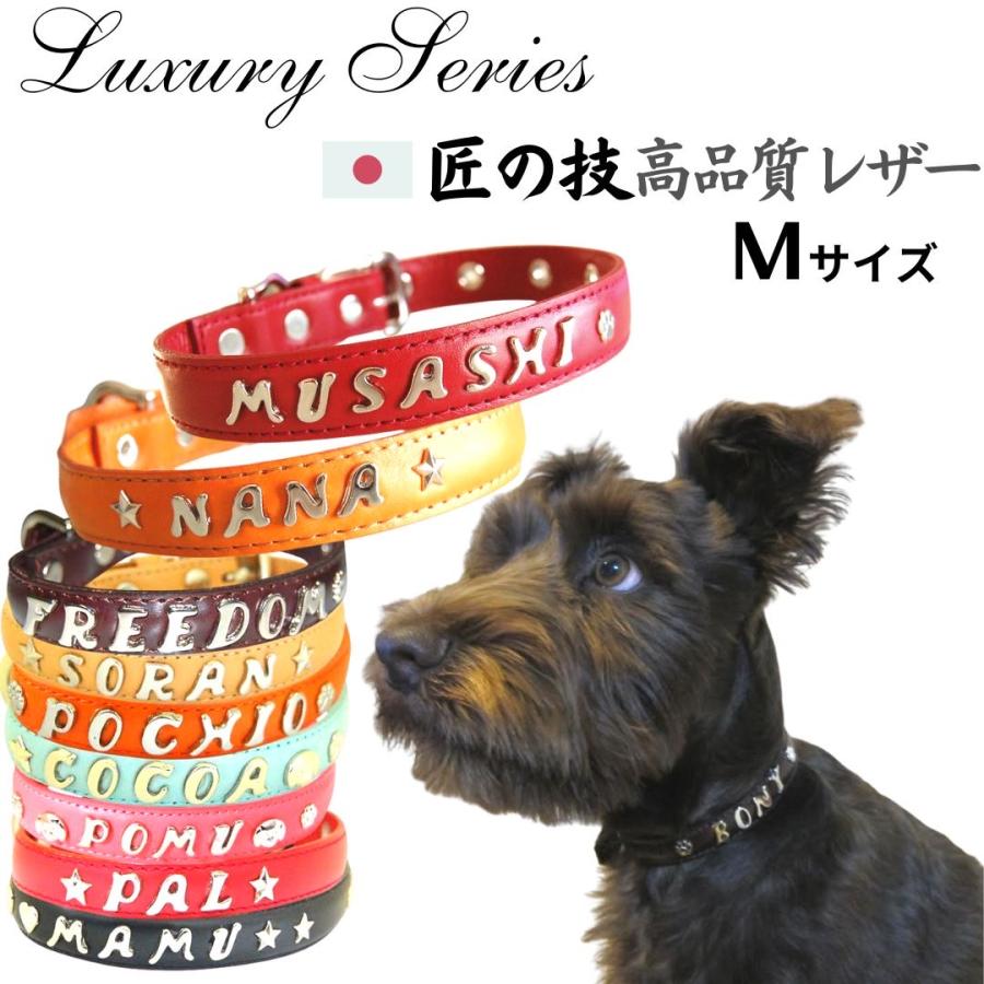 イニシャル革 レザー 首輪 名前 オーダーメイド ｍサイズ 小型犬 アルファベット トップワン ハンドメイド スワロフスキー 通販 Initialcollar L M トップワン こだわりの愛犬グッズ 通販 Yahoo ショッピング