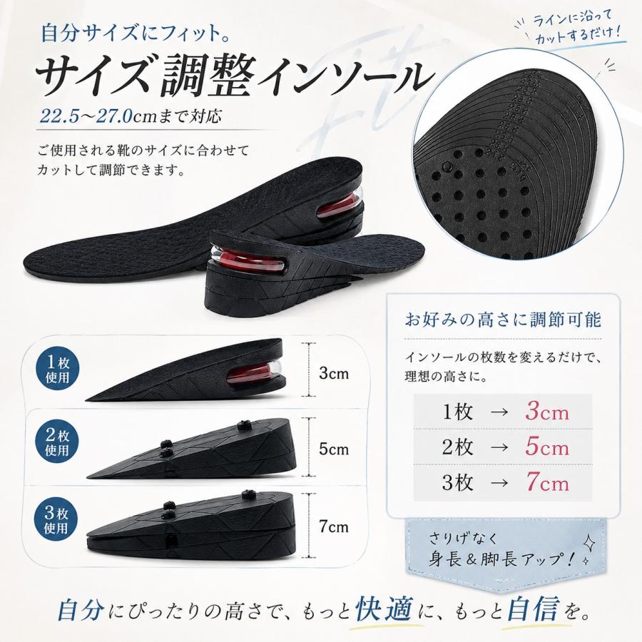 シークレットインソール 換気中敷 ヒールアップ7cm(3cm +2cm + 2cm