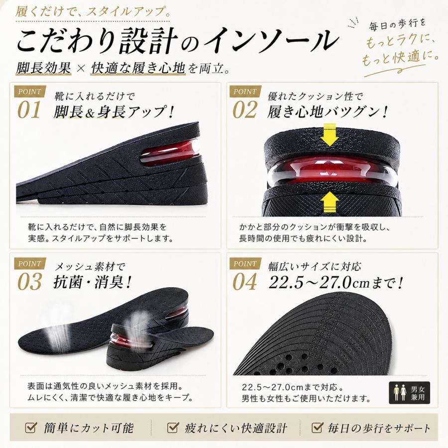 シークレットインソール 換気中敷 ヒールアップ7cm(3cm +2cm + 2cm
