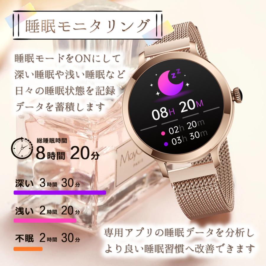 スマートウォッチ レディース 通話機能 血中酸素 IP68防水 女性 生理管理 心拍数 歩数 活動量計 健康管理 着信電話通知 オシャレの画像
