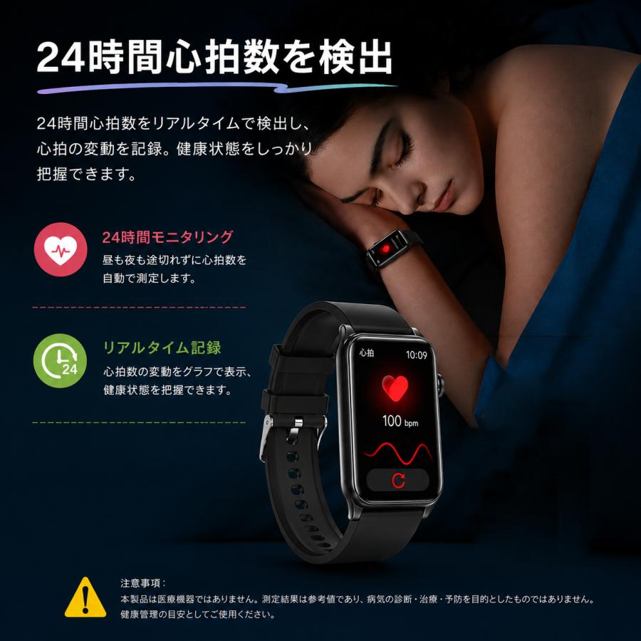 スマートウォッチ 着信通知 1.57インチ大画面 歩数計 心拍数 女性生理
