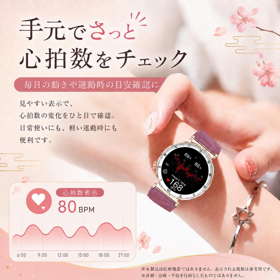 スマートウォッチ レディース 最新 通話機能 心拍数 女性 IP68防水
