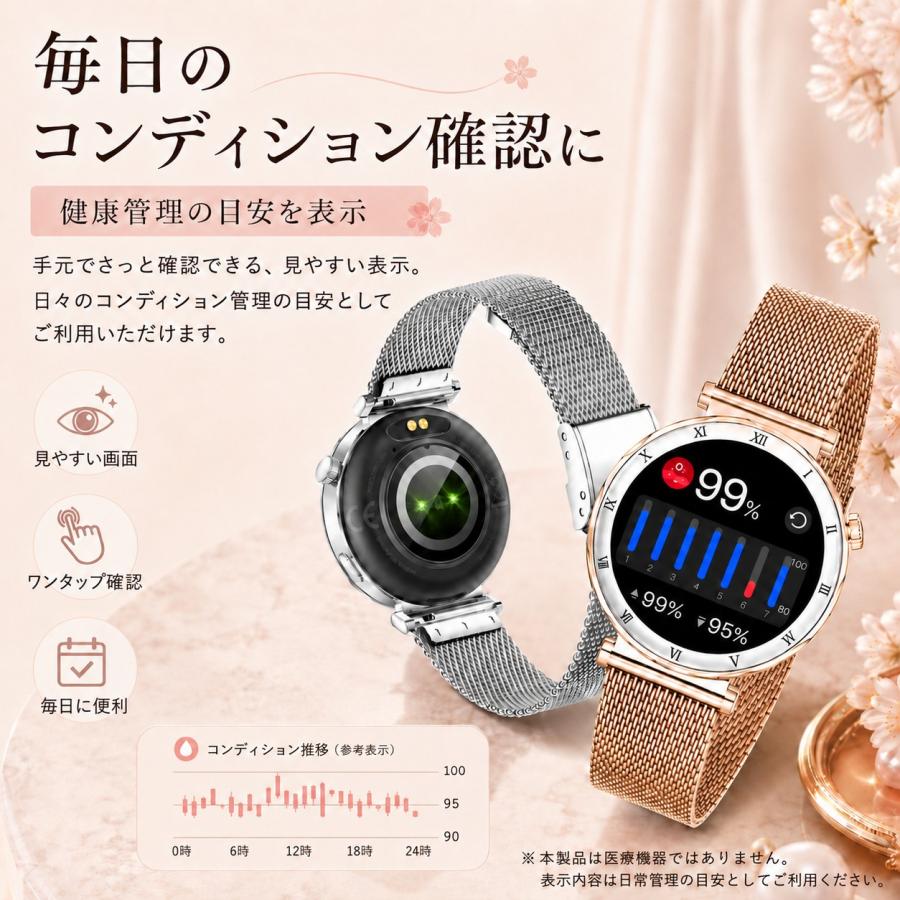 スマートウォッチ レディース 最新 通話機能 心拍数 女性 IP68防水
