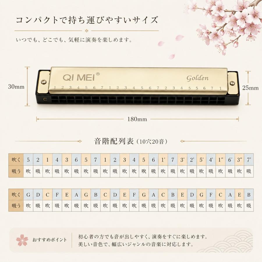 ハーモニカ C調 24穴 複音 初心者 子供向け 入門 練習用 クリーニング