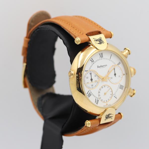 稼動】バーバリー デイト クロノグラフ ラウンド メンズ 腕時計