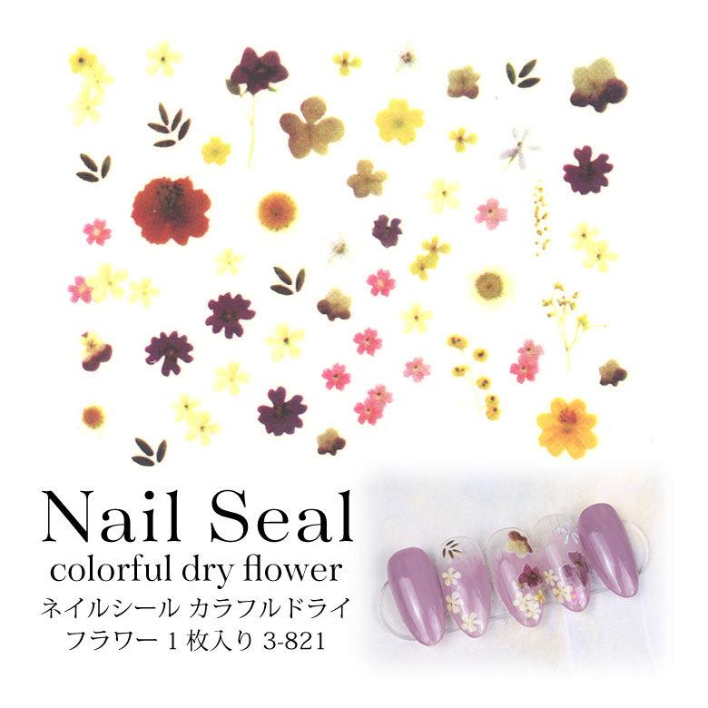 ネイルシール カラフル ドライ フラワー 1枚入り 3-821 : ココロネイル