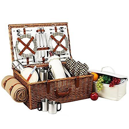 London Plaid Picnic at Ascot Surrey Willow Picnic Basket with Service for 2 with Blanket 