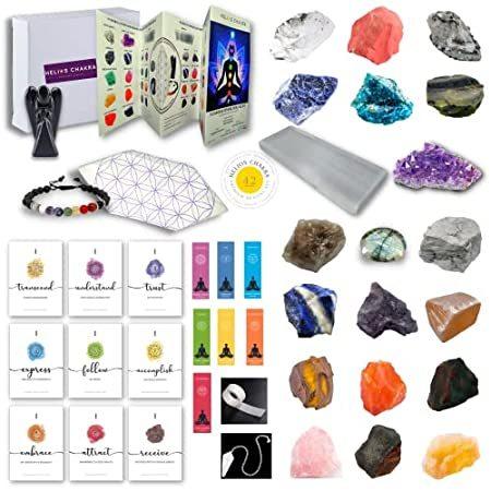Crystals and Healing Stones for 9 Chakras - Premium 42pcs Crystal Set - Rea