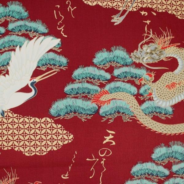 波と鶴の柄 着物 100cm以上用 楽天市場】【即納】生地 和柄 昇天龍 鶴 (109cm巾x50cm単位) 布