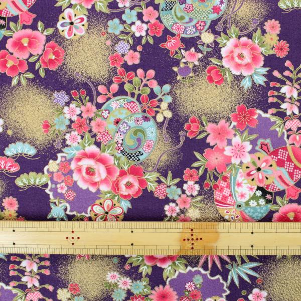 生地 布 綿ちりめん風 花柄 和柄 エンボス加工 綿プリント 約110cm幅