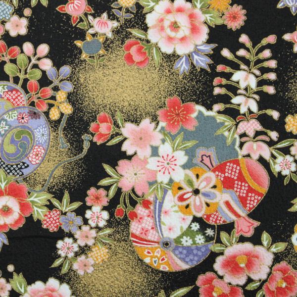 エンジ色系　着物　柄が出しゃばらず落ち着いた花柄 綿ちりめん (エンボス) 生地 着物風 しだれ桜 和柄生地 布 1m単位