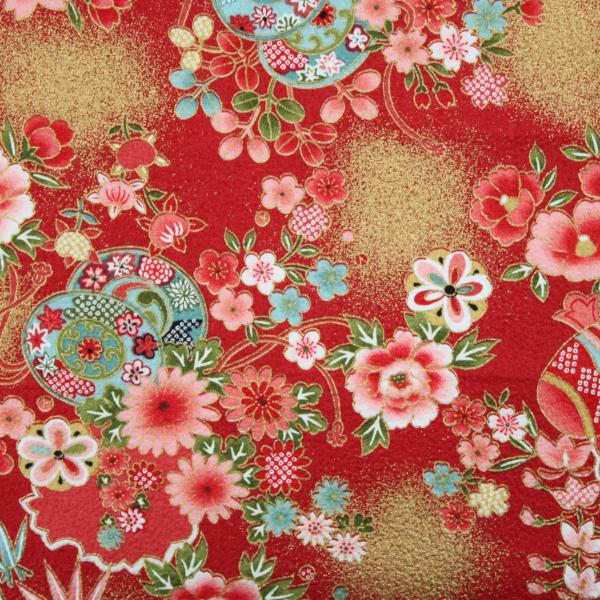 生地 布 綿ちりめん風 花柄 和柄 エンボス加工 綿プリント 約110cm幅