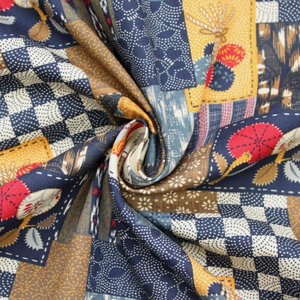 ちーちゃ様創作りょう　スタンドカラー　コート　アシメ和柄　ツギハギ　パッチワーク 生地 布 野菜 パッチワーク つぎはぎ風 かぼちゃ かぶ ほっこり和柄