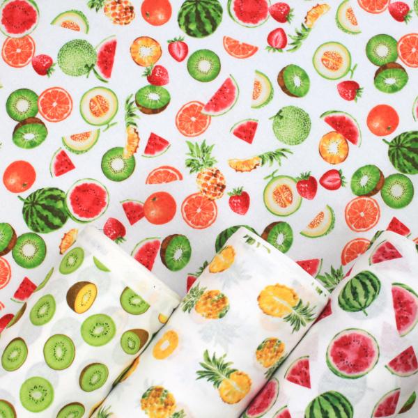  色んな果物 フルーツ 果物がいっぱい コットンシーチング 綿100％ 生地 布 約108cm幅 手芸 ハンドメイド 手作り ゆうパケット2.5ｍ対応