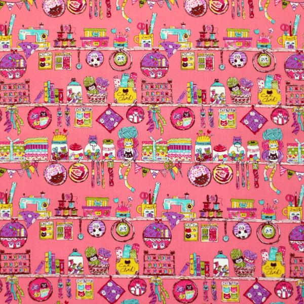 猫の手芸店 ミシン ネコ柄 シーチング 綿100％ 生地 COCO2602-3 約110cm幅 日本製 ゆうパケット2.5ｍ対応【10cm単位価格】 |  | 02