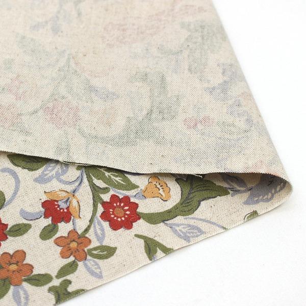 生地 布 鳥と草花 英国風 ダマスク柄 カラフル 小鳥 花柄 綿麻
