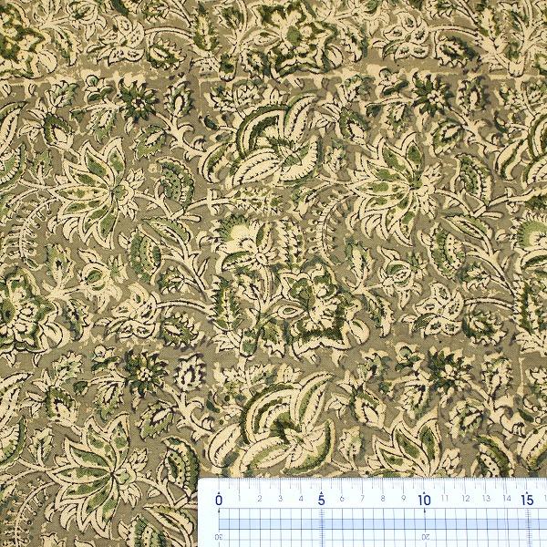 生地 布 インド綿 草花 ボタニカル カラムカリブロックプリント