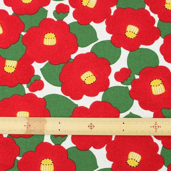 生地 布 椿つばき 花柄 綿麻キャンバス 綿85％麻15% 約110幅 コットン