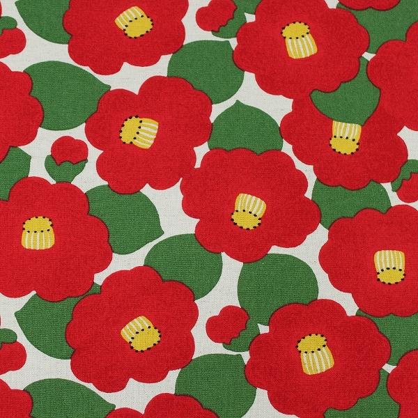 生地 布 椿つばき 花柄 綿麻キャンバス 綿85％麻15% 約110幅 コットン