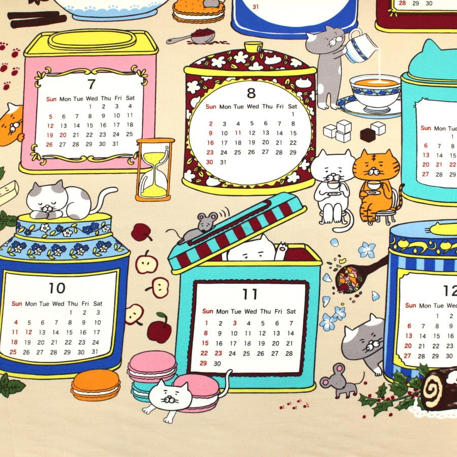 生地 布 ティータイム にゃんこ 2026年 コットンこばやし カレンダー