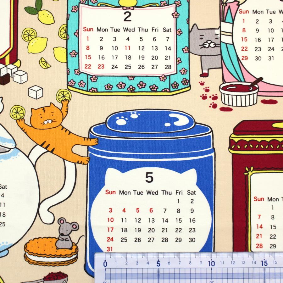 生地 布 ティータイム にゃんこ 2026年 コットンこばやし カレンダー