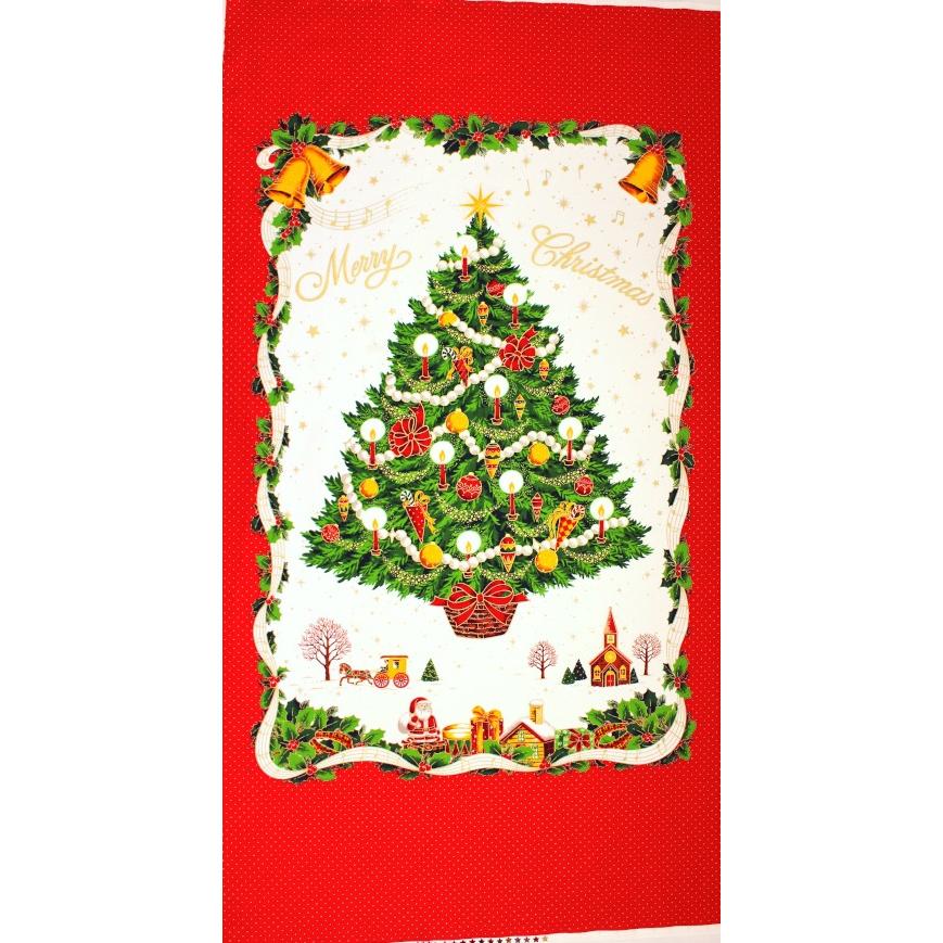 クリスマスツリー　　綿素材タベストリー クリスマスツリー タペストリー 金ラメ サンタクロース モミの木